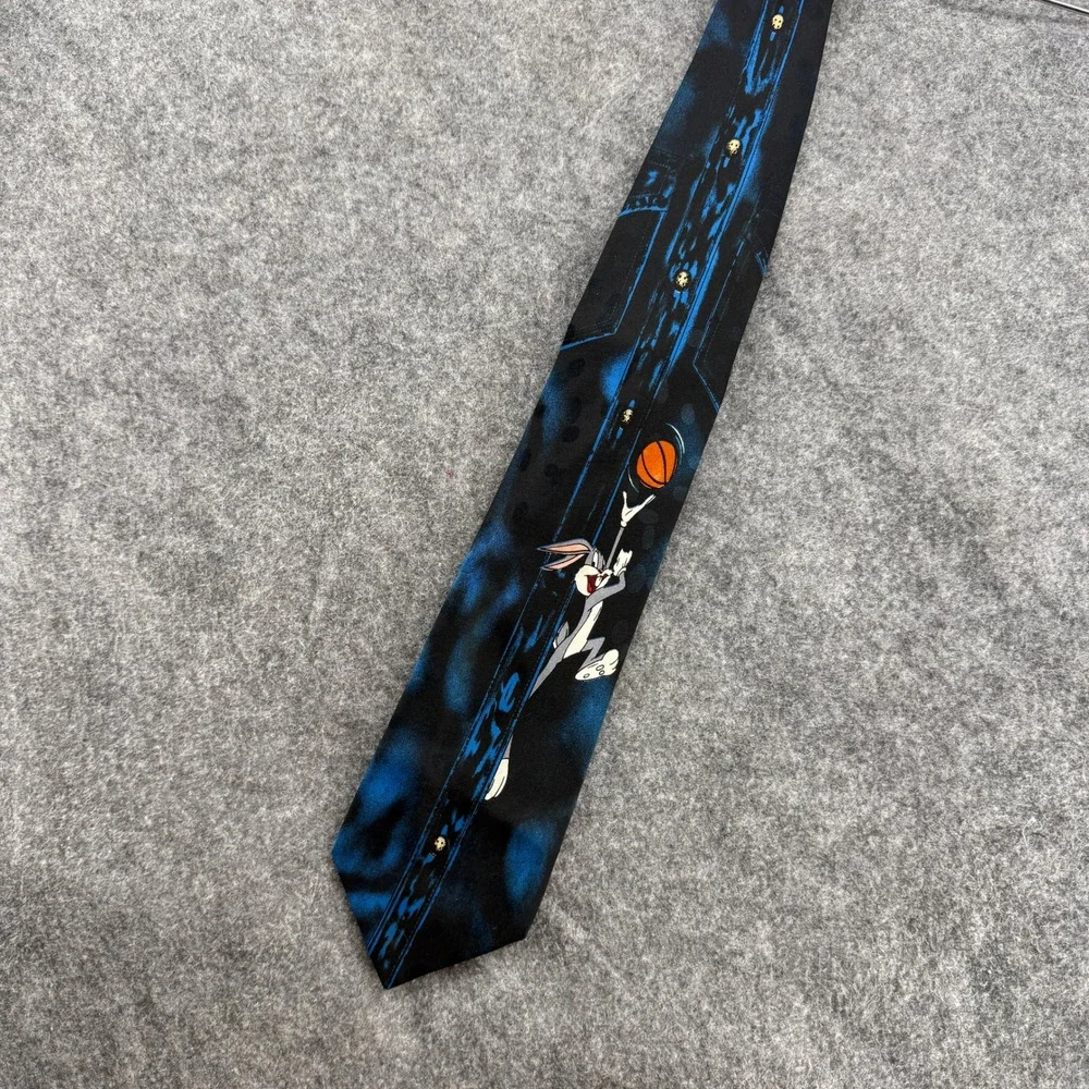 Looney Tunes Tie Mens OS‎ Blue Bugs Bunny Basketball Space Jam Vintage 90s Mania